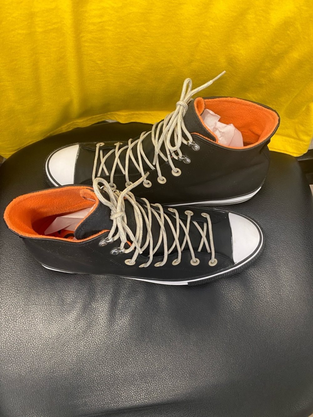 Converse High Top leather Sneakers - Black with Orange Lining - Picture 3 of 5